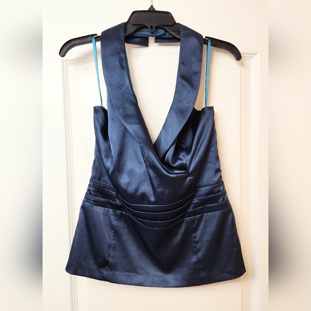 Le Château Dark Aqua Turquoise Satine Style Halter Top Size M-L